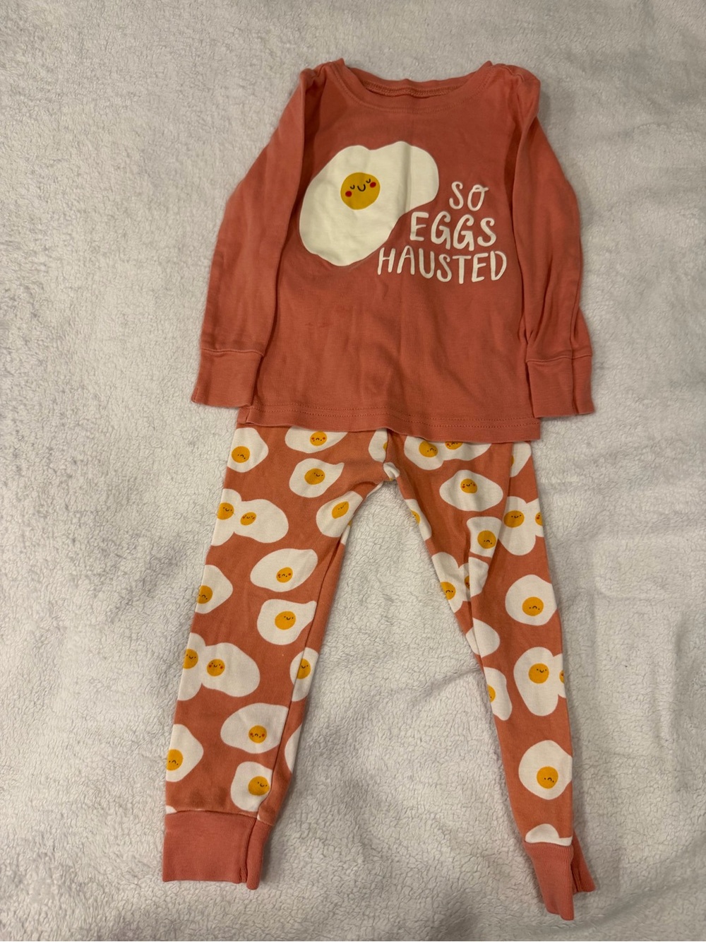 So Eggshausted Coral Kids Pajama Set - Egg Print 2T